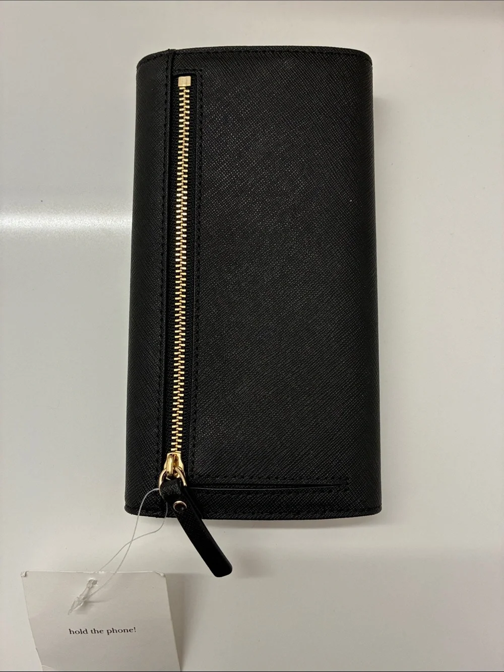 kate spade Black Saffiano Fold-Over Wallet with Gold Logo